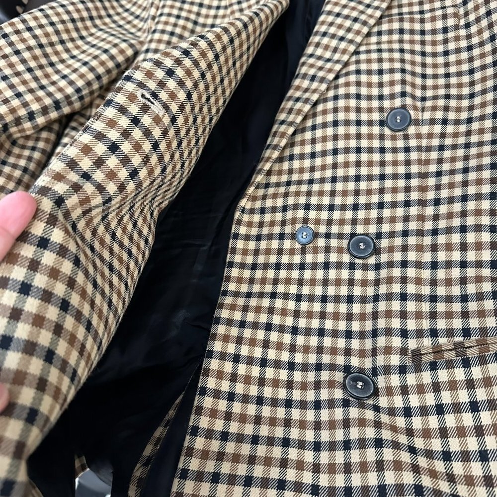 Zara Woman Double Breasted Plaid Blazer Brown Tan Academia Preppy Medium - Picture 12 of 16